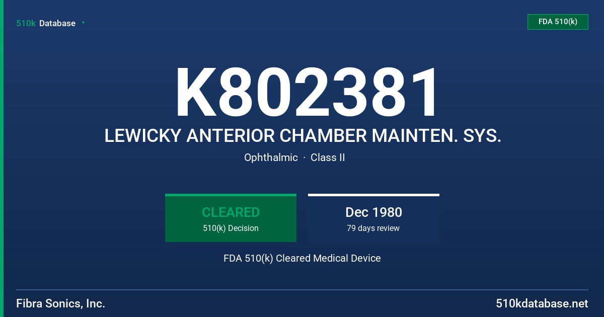 K802381 LEWICKY ANTERIOR CHAMBER MAINTEN. SYS. FDA 510(k) Cleared Medical Device