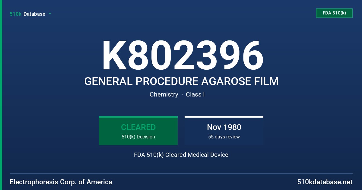 K802396 GENERAL PROCEDURE AGAROSE FILM FDA 510(k) Cleared Medical Device