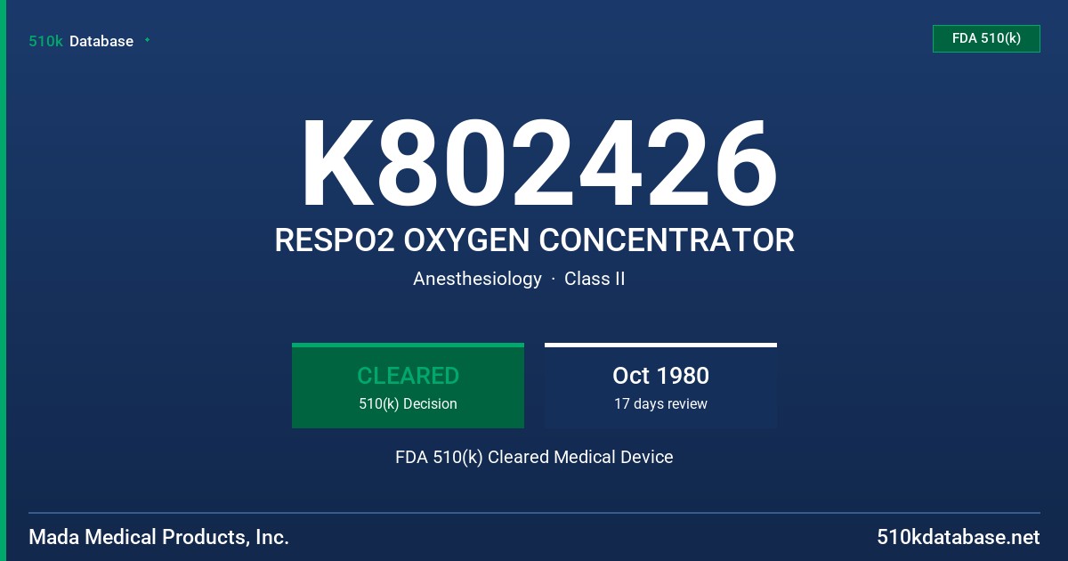 K802426 RESPO2 OXYGEN CONCENTRATOR FDA 510(k) Cleared Medical Device