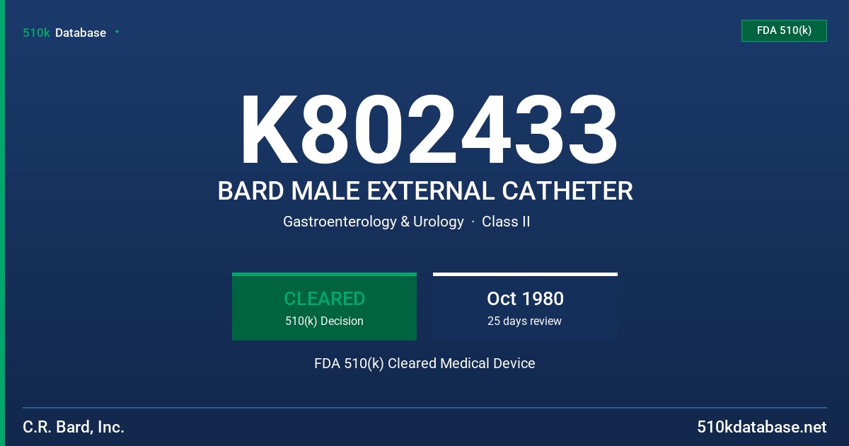 K802433 BARD MALE EXTERNAL CATHETER FDA 510(k) Cleared Medical Device