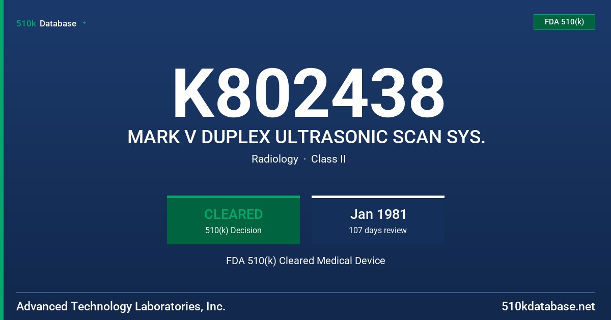 K802438 MARK V DUPLEX ULTRASONIC SCAN SYS. FDA 510(k) Cleared Medical Device