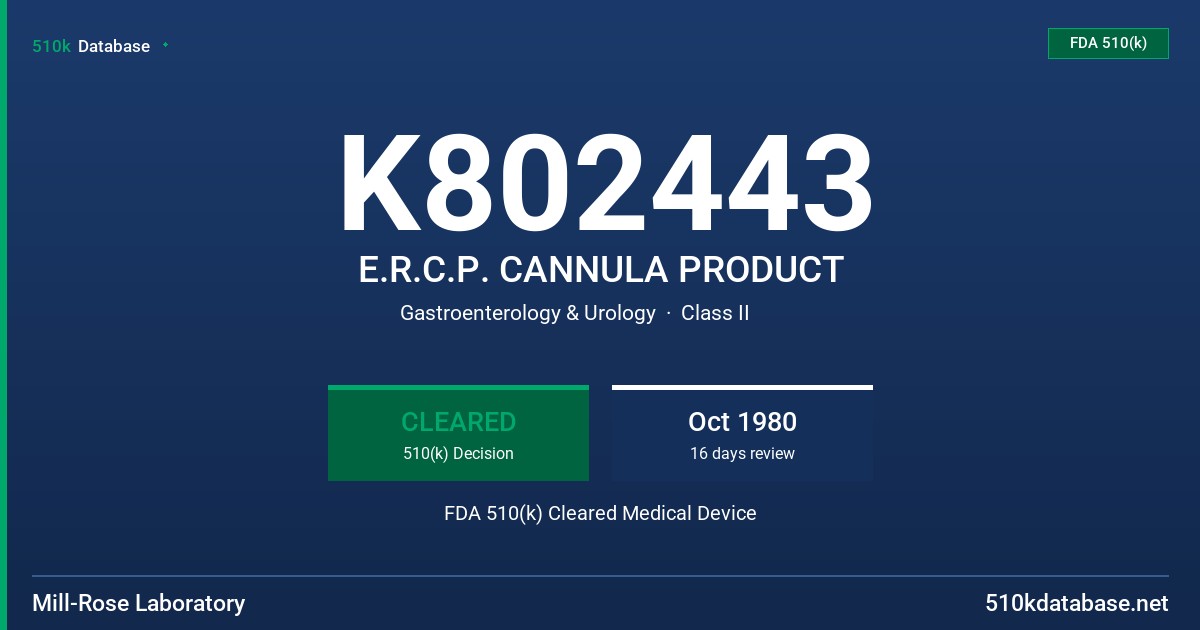 K802443 E.R.C.P. CANNULA PRODUCT FDA 510(k) Cleared Medical Device