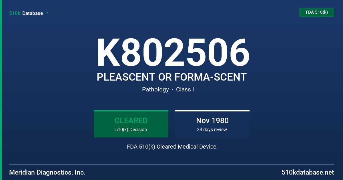 K802506 PLEASCENT OR FORMA-SCENT FDA 510(k) Cleared Medical Device