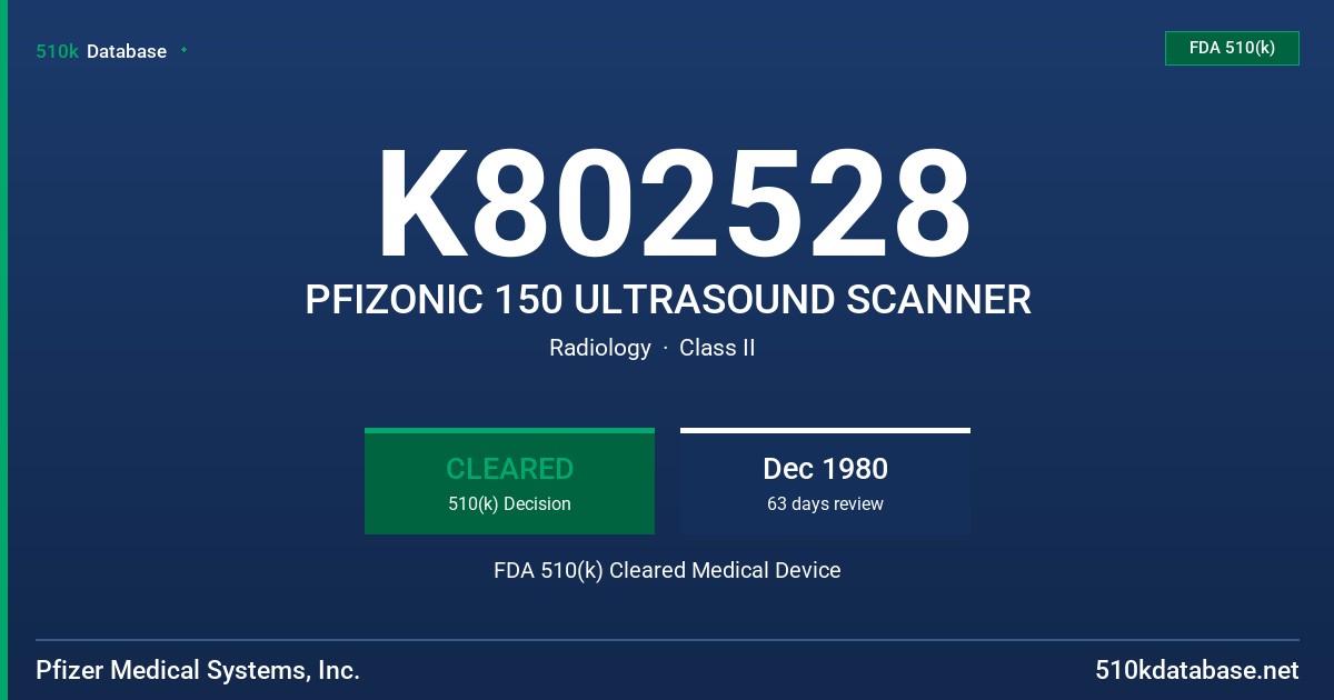 K802528 PFIZONIC 150 ULTRASOUND SCANNER FDA 510(k) Cleared Medical Device