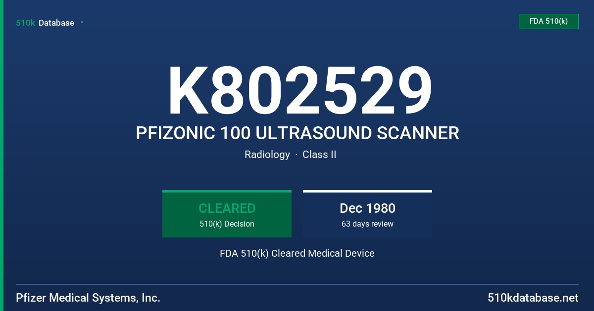 K802529 PFIZONIC 100 ULTRASOUND SCANNER FDA 510(k) Cleared Medical Device