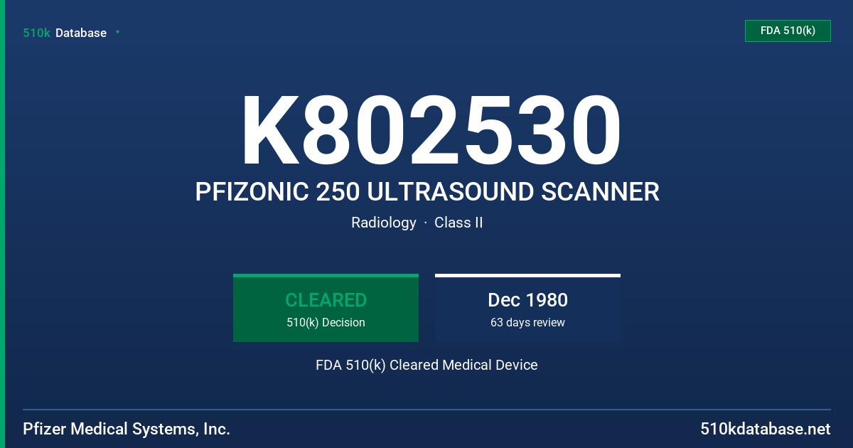 K802530 PFIZONIC 250 ULTRASOUND SCANNER FDA 510(k) Cleared Medical Device