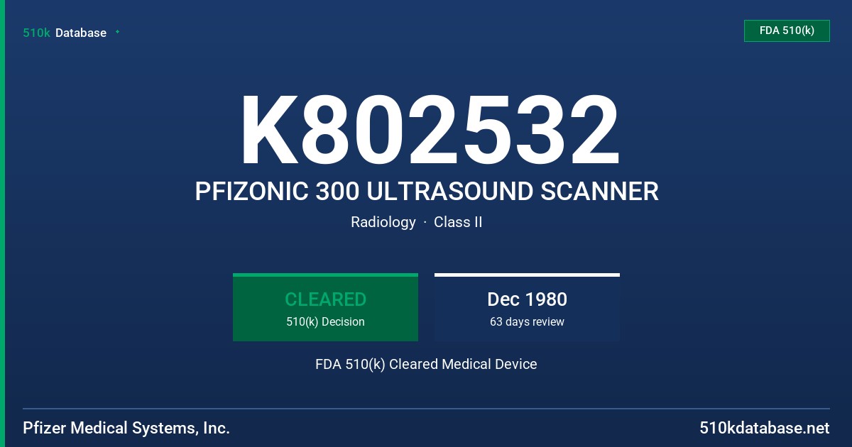 K802532 PFIZONIC 300 ULTRASOUND SCANNER FDA 510(k) Cleared Medical Device
