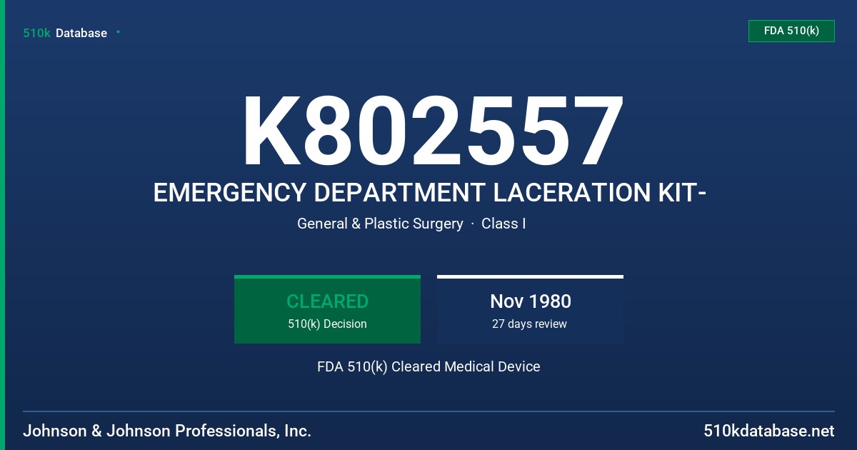 K802557 EMERGENCY DEPARTMENT LACERATION KIT- FDA 510(k) Cleared Medical Device