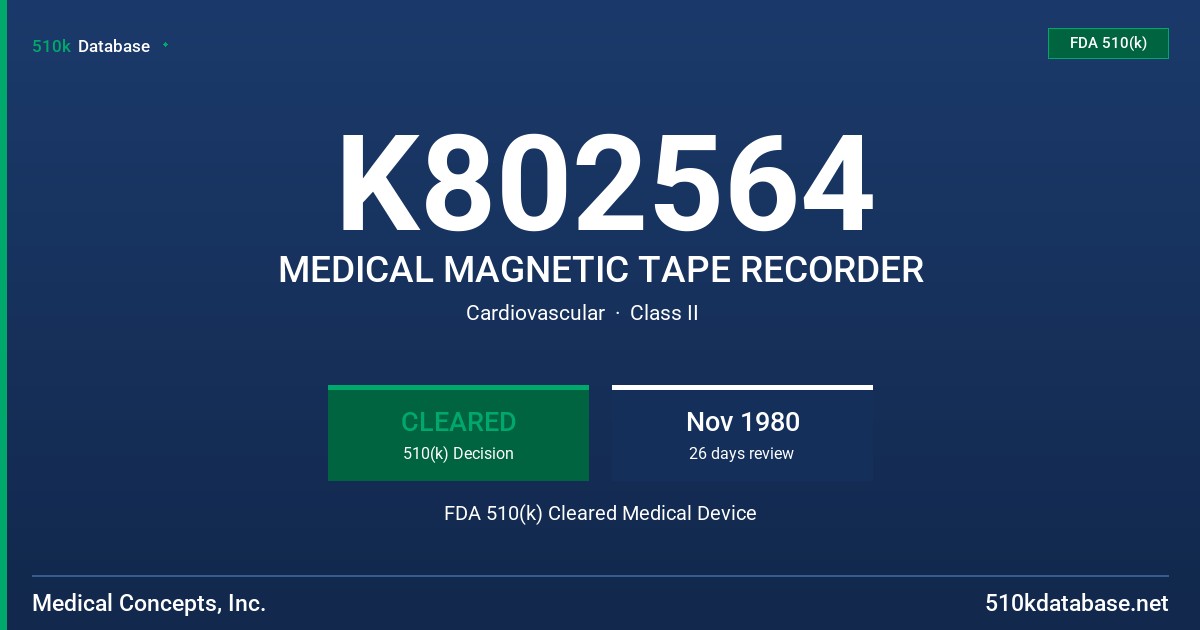 K802564 MEDICAL MAGNETIC TAPE RECORDER FDA 510(k) Cleared Medical Device