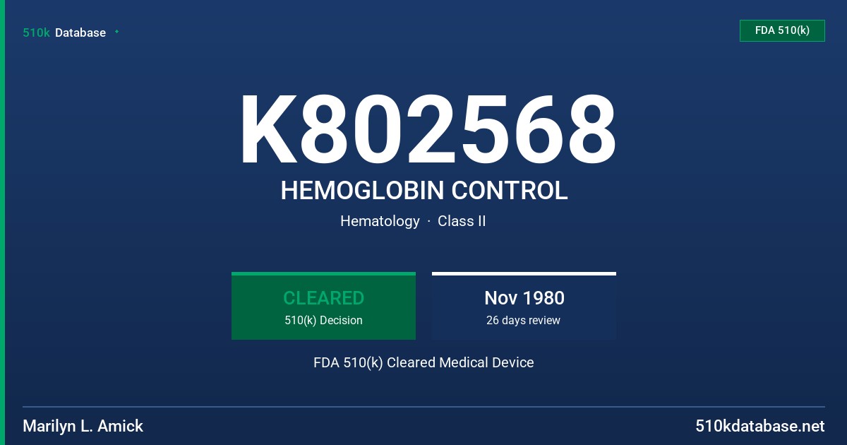 K802568 HEMOGLOBIN CONTROL FDA 510(k) Cleared Medical Device