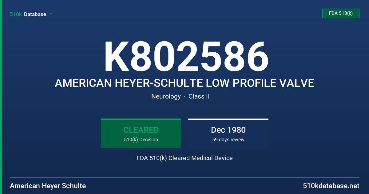 K802586 AMERICAN HEYER-SCHULTE LOW PROFILE VALVE FDA 510(k) Cleared Medical Device