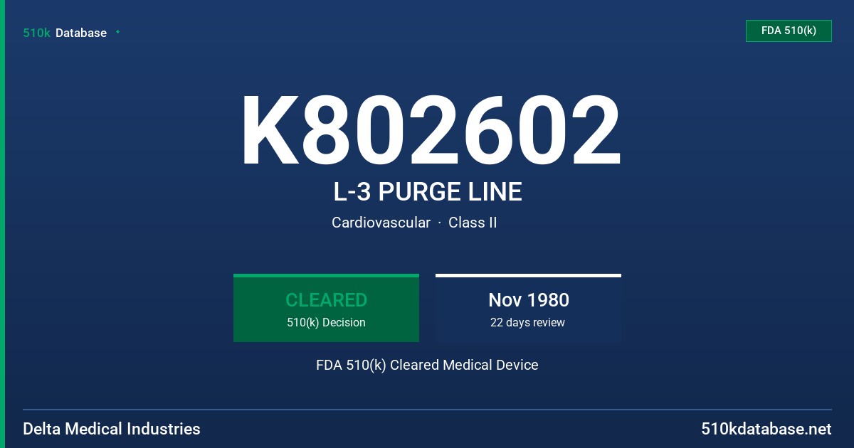 K802602 L-3 PURGE LINE FDA 510(k) Cleared Medical Device