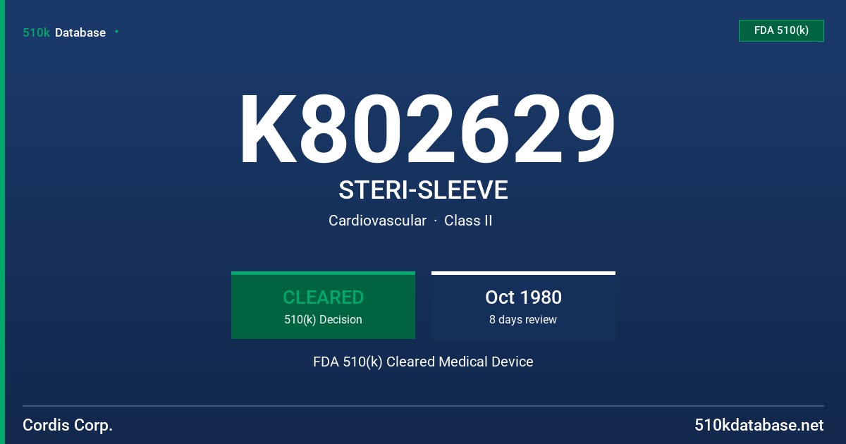 K802629 STERI-SLEEVE FDA 510(k) Cleared Medical Device