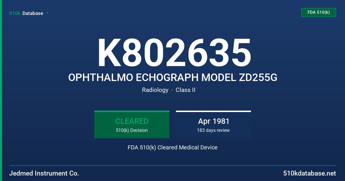 K802635 OPHTHALMO ECHOGRAPH MODEL ZD255G FDA 510(k) Cleared Medical Device