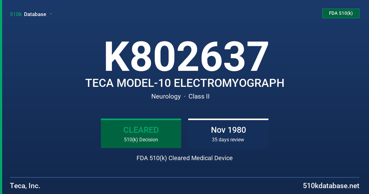 K802637 TECA MODEL-10 ELECTROMYOGRAPH FDA 510(k) Cleared Medical Device