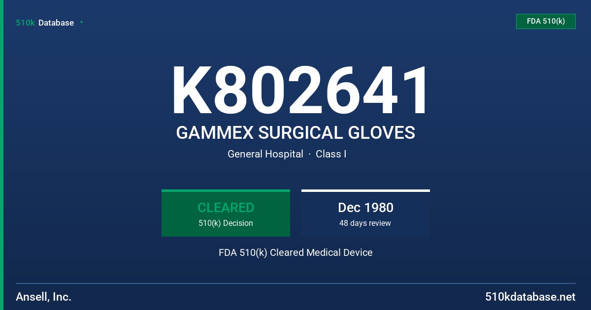 K802641 GAMMEX SURGICAL GLOVES FDA 510(k) Cleared Medical Device