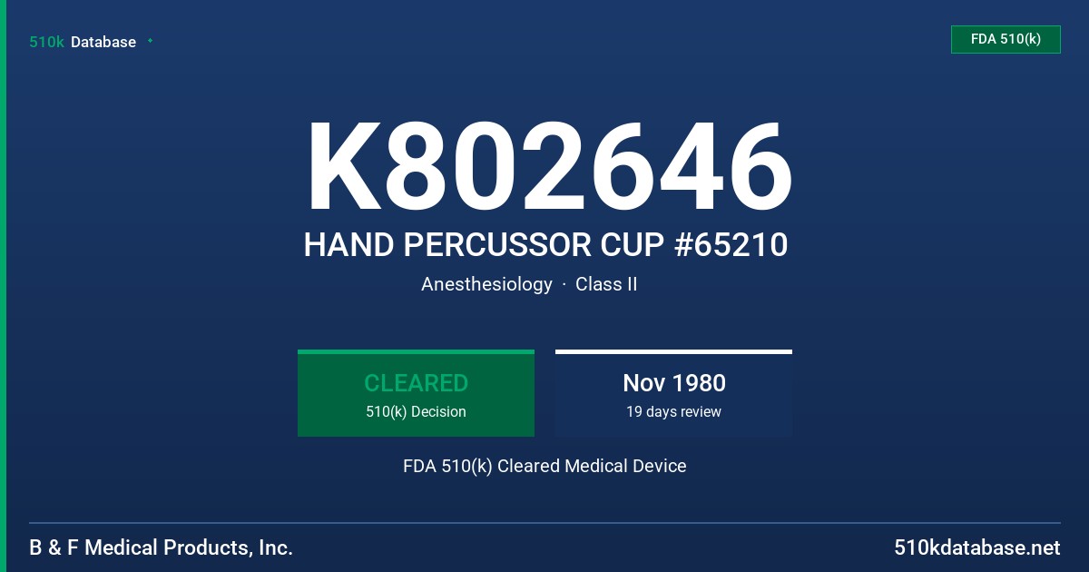 K802646 HAND PERCUSSOR CUP #65210 FDA 510(k) Cleared Medical Device