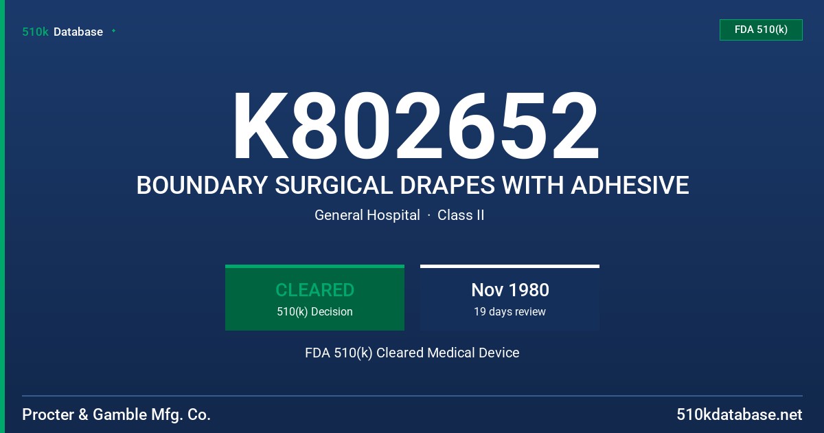 K802652 BOUNDARY SURGICAL DRAPES WITH ADHESIVE FDA 510(k) Cleared Medical Device