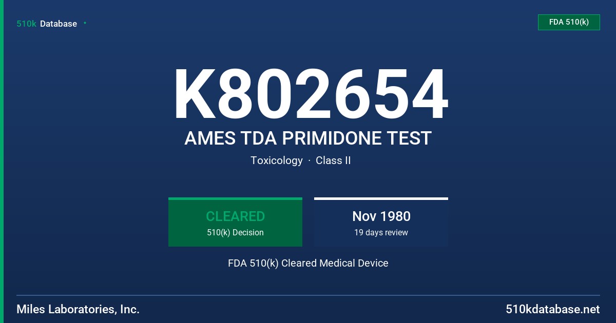 K802654 AMES TDA PRIMIDONE TEST FDA 510(k) Cleared Medical Device