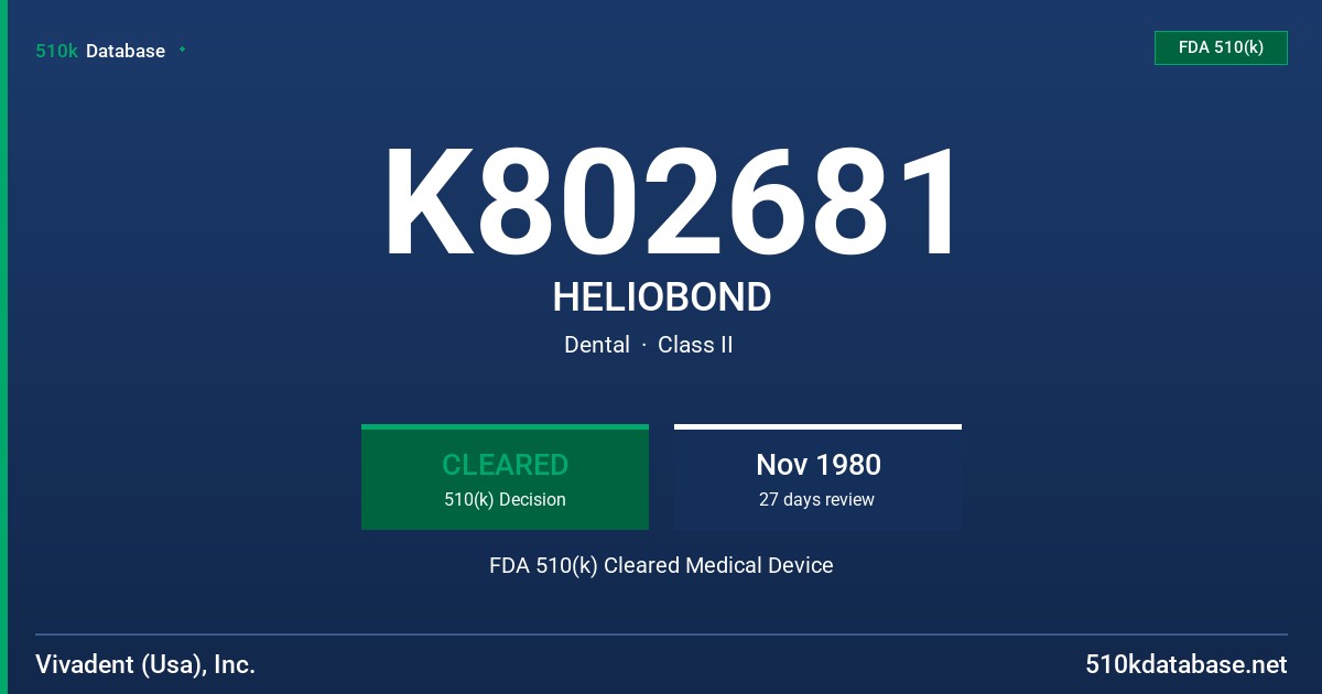 K802681 HELIOBOND FDA 510(k) Cleared Medical Device