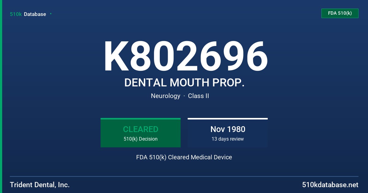 K802696 DENTAL MOUTH PROP. FDA 510(k) Cleared Medical Device