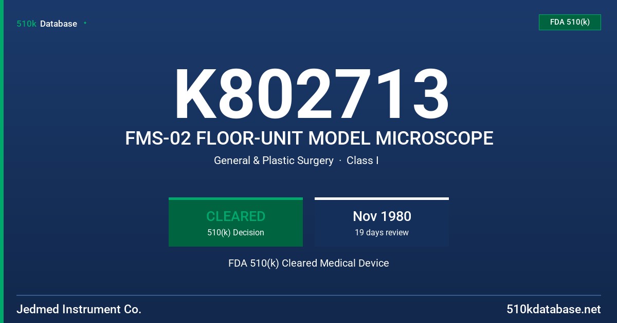 K802713 FMS-02 FLOOR-UNIT MODEL MICROSCOPE FDA 510(k) Cleared Medical Device