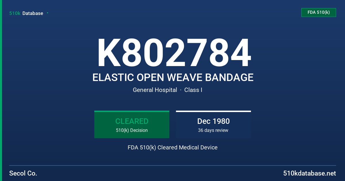 K802784 ELASTIC OPEN WEAVE BANDAGE FDA 510(k) Cleared Medical Device