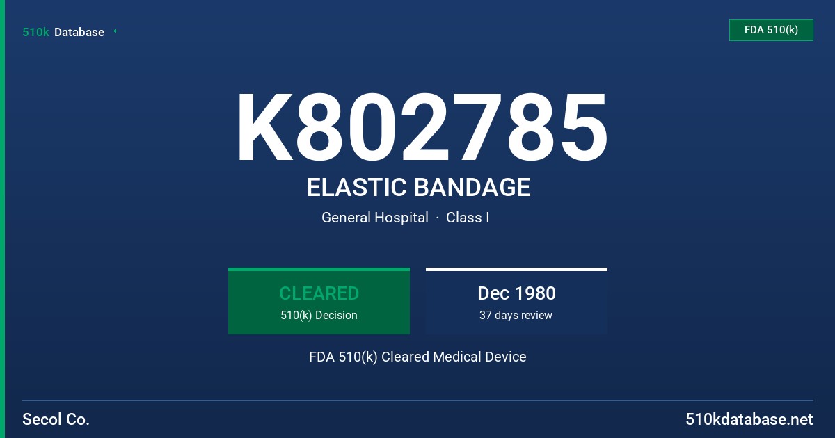 K802785 ELASTIC BANDAGE FDA 510(k) Cleared Medical Device