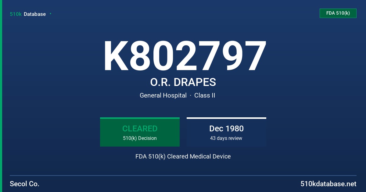 K802797 O.R. DRAPES FDA 510(k) Cleared Medical Device