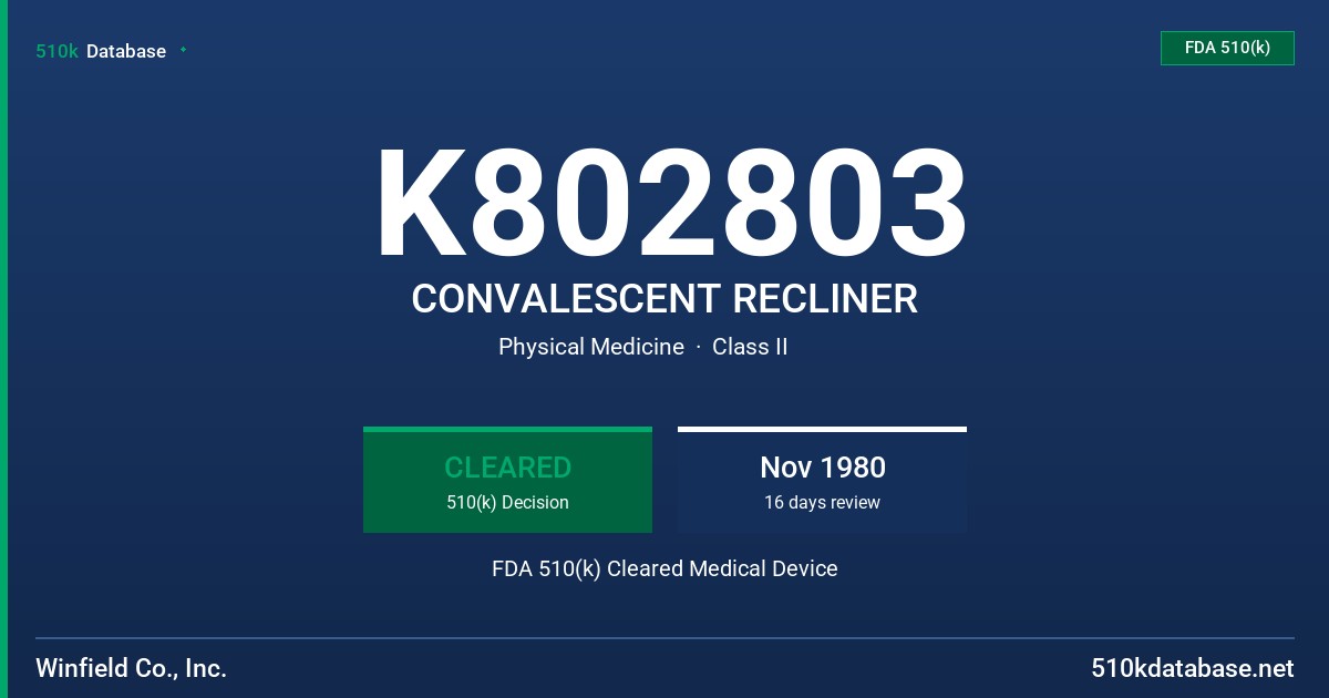 K802803 CONVALESCENT RECLINER FDA 510(k) Cleared Medical Device