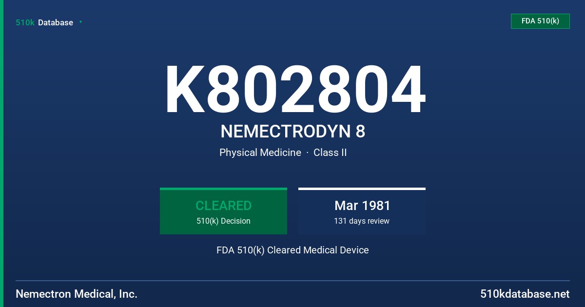 K802804 NEMECTRODYN 8 FDA 510(k) Cleared Medical Device