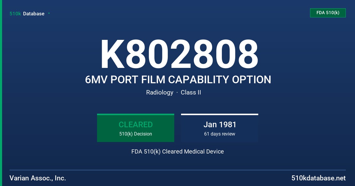 K802808 6MV PORT FILM CAPABILITY OPTION FDA 510(k) Cleared Medical Device