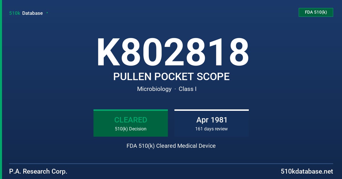 K802818 PULLEN POCKET SCOPE FDA 510(k) Cleared Medical Device