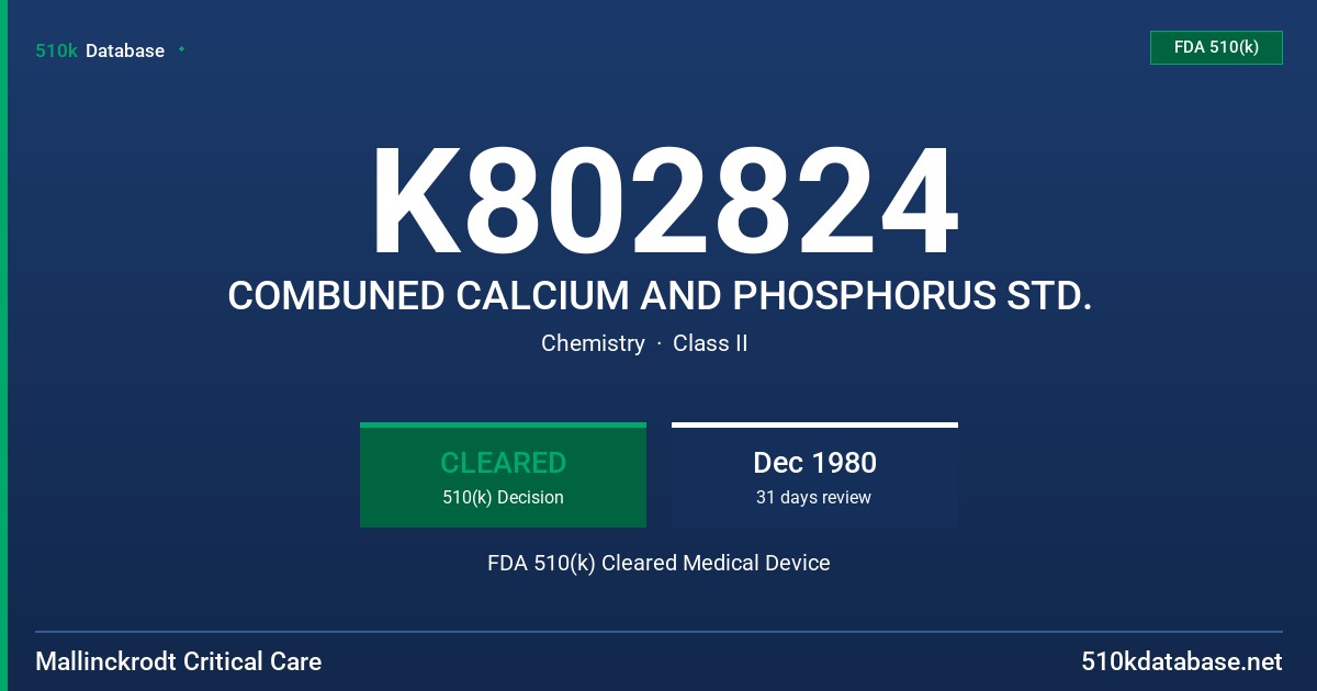 K802824 COMBUNED CALCIUM AND PHOSPHORUS STD. FDA 510(k) Cleared Medical Device
