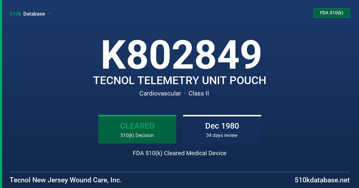 K802849 TECNOL TELEMETRY UNIT POUCH FDA 510(k) Cleared Medical Device
