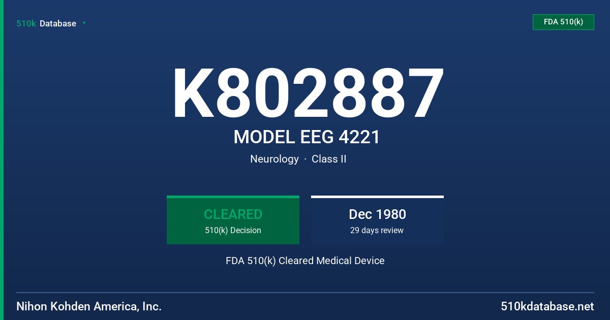 K802887 MODEL EEG 4221 FDA 510(k) Cleared Medical Device