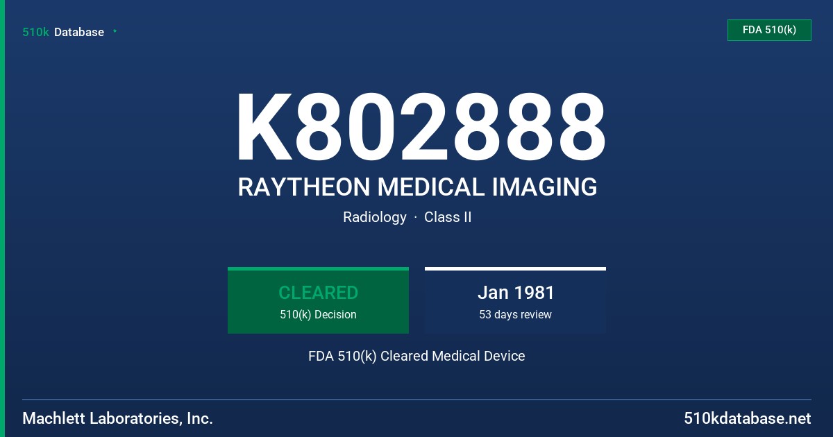 K802888 RAYTHEON MEDICAL IMAGING FDA 510(k) Cleared Medical Device
