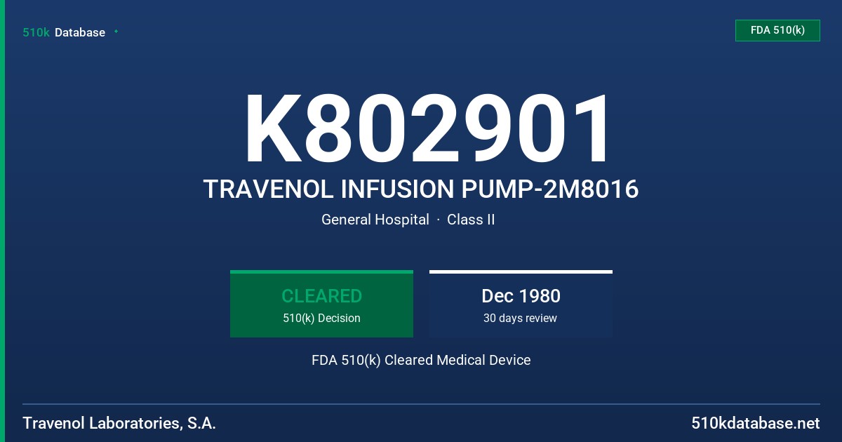 K802901 TRAVENOL INFUSION PUMP-2M8016 FDA 510(k) Cleared Medical Device