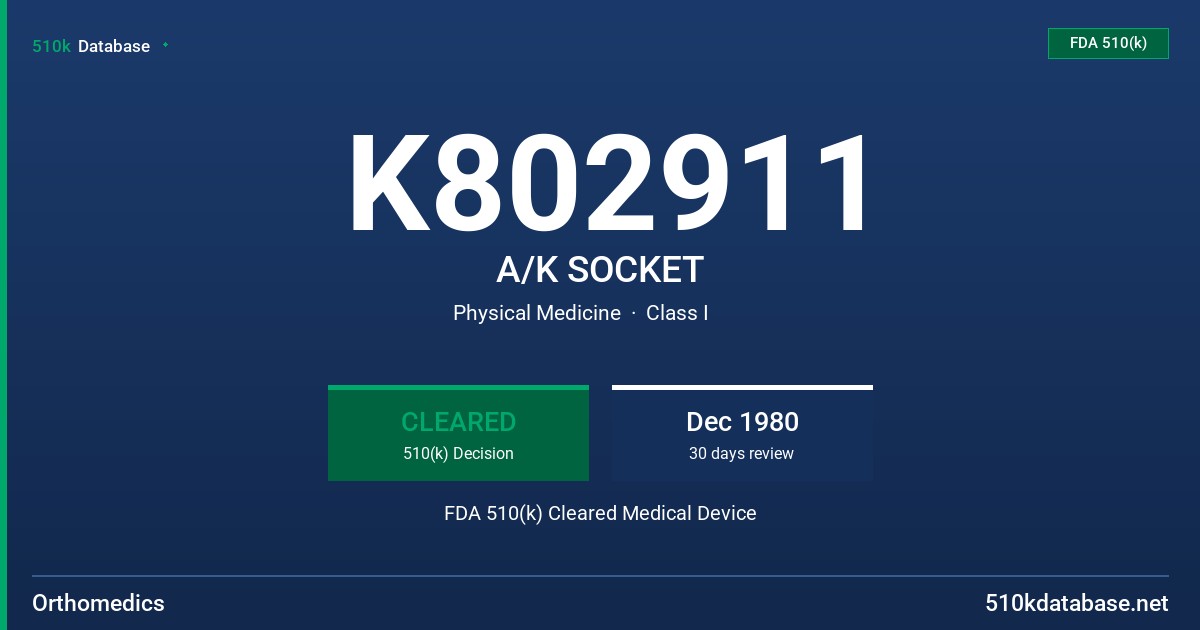 K802911 A/K SOCKET FDA 510(k) Cleared Medical Device
