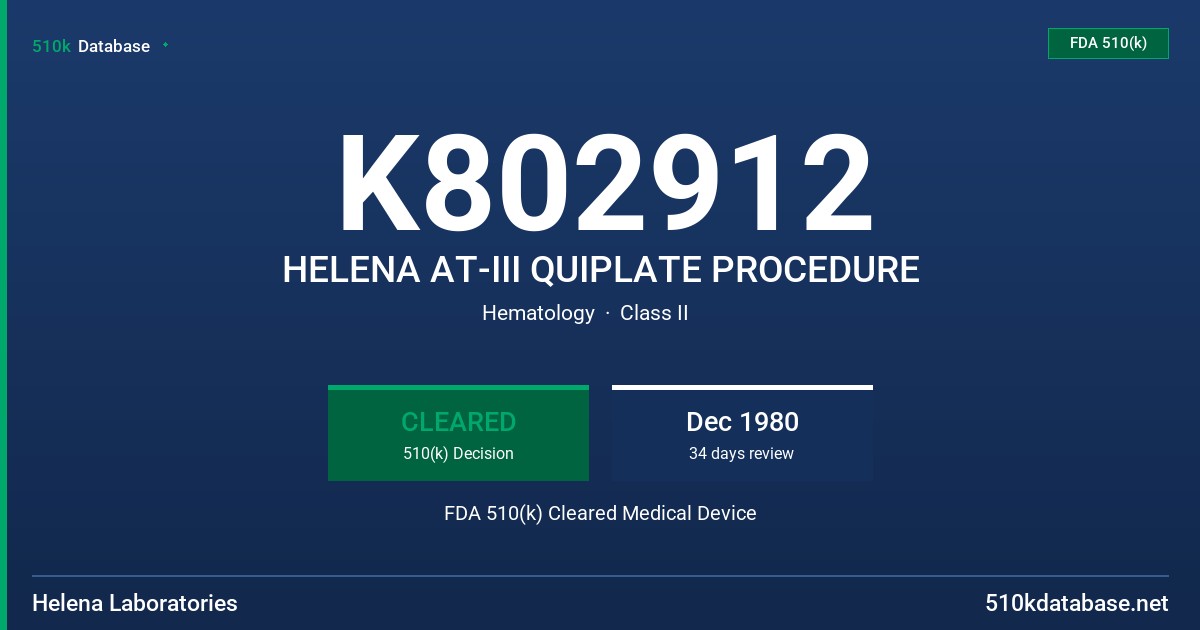 K802912 HELENA AT-III QUIPLATE PROCEDURE FDA 510(k) Cleared Medical Device