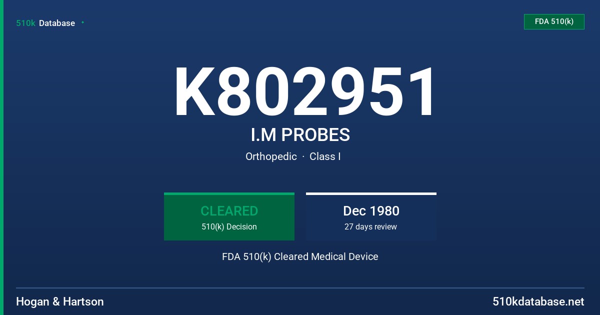 K802951 I.M PROBES FDA 510(k) Cleared Medical Device
