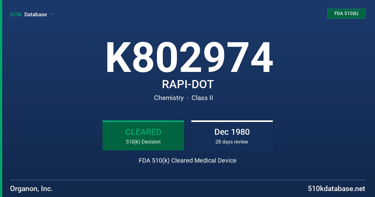 K802974 RAPI-DOT FDA 510(k) Cleared Medical Device