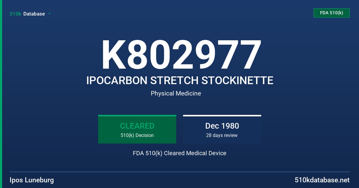 K802977 IPOCARBON STRETCH STOCKINETTE FDA 510(k) Cleared Medical Device
