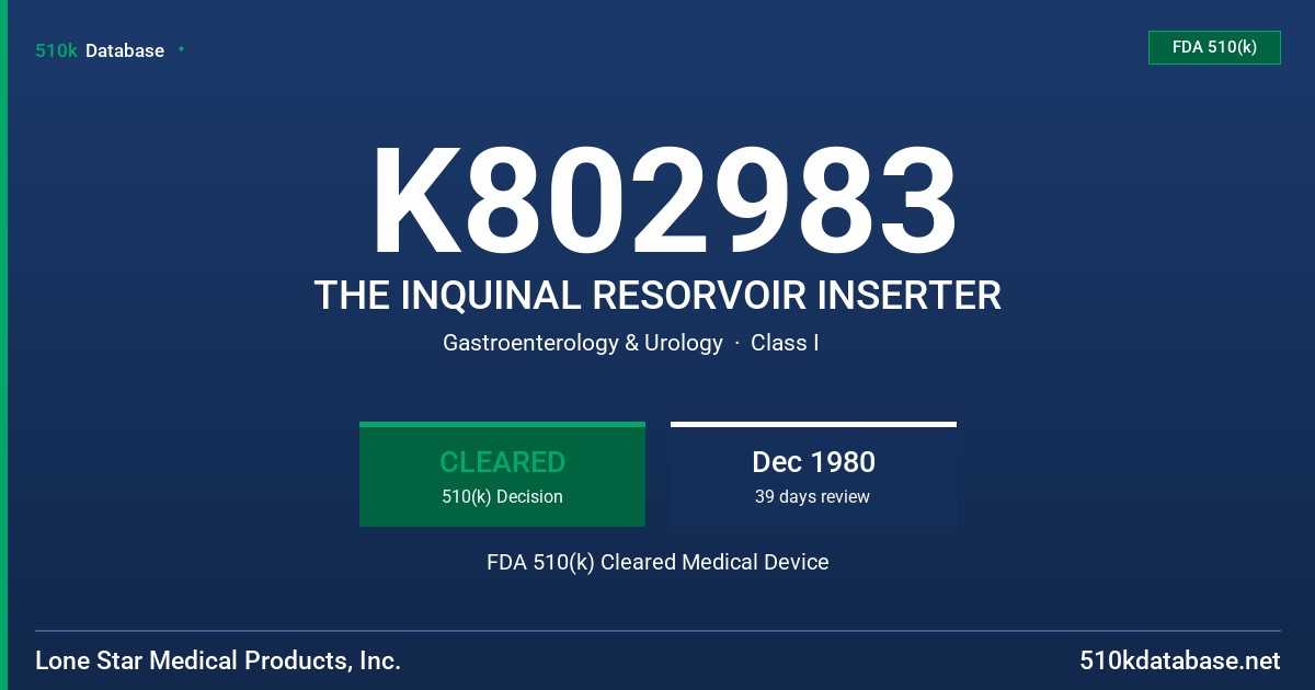 K802983 THE INQUINAL RESORVOIR INSERTER FDA 510(k) Cleared Medical Device