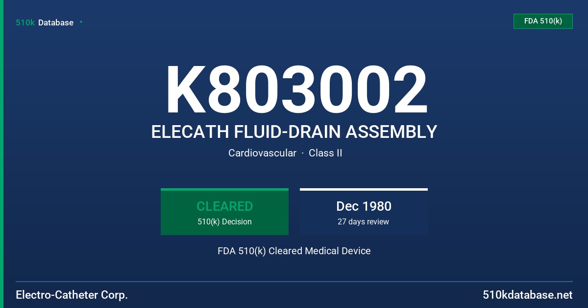 K803002 ELECATH FLUID-DRAIN ASSEMBLY FDA 510(k) Cleared Medical Device
