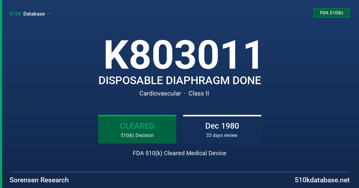 K803011 DISPOSABLE DIAPHRAGM DONE FDA 510(k) Cleared Medical Device