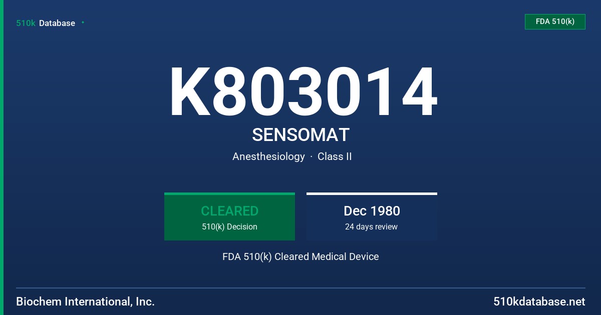 K803014 SENSOMAT FDA 510(k) Cleared Medical Device