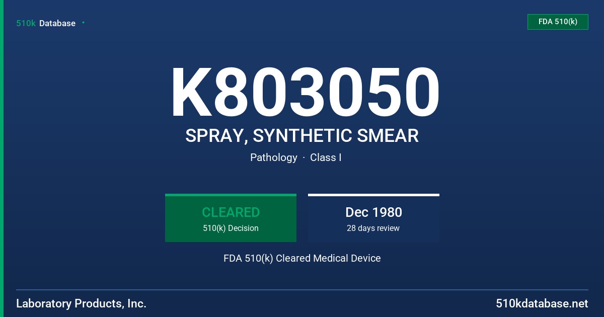 K803050 SPRAY, SYNTHETIC SMEAR FDA 510(k) Cleared Medical Device