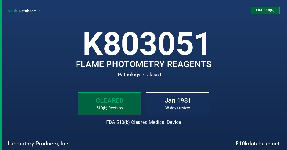 K803051 FLAME PHOTOMETRY REAGENTS FDA 510(k) Cleared Medical Device