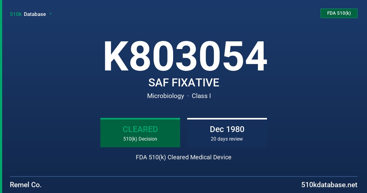 K803054 SAF FIXATIVE FDA 510(k) Cleared Medical Device